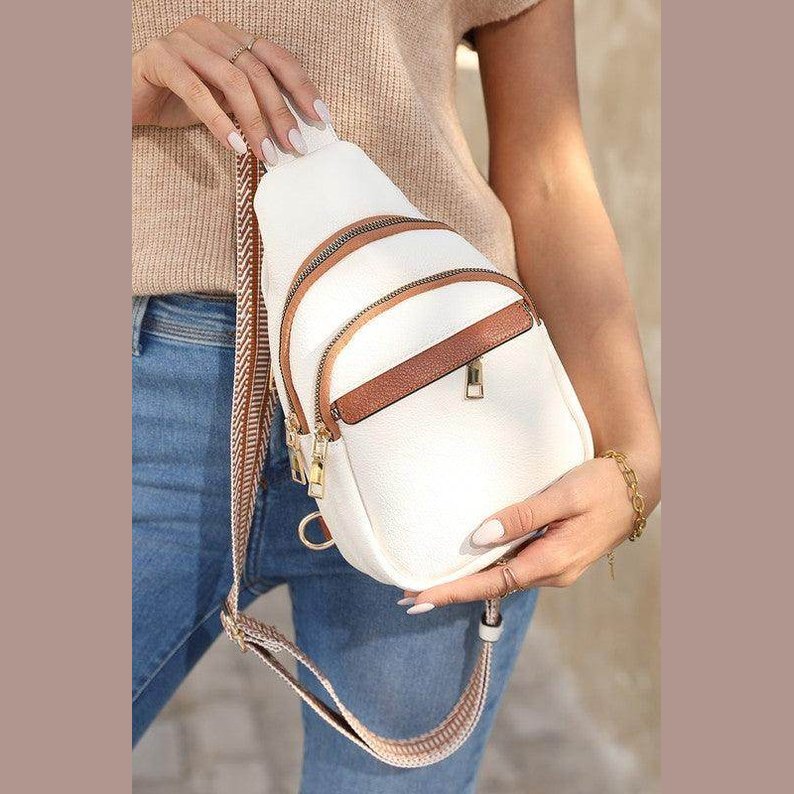 White Casual Multi Zipped Street penny Sling Bag - VacationGrabs