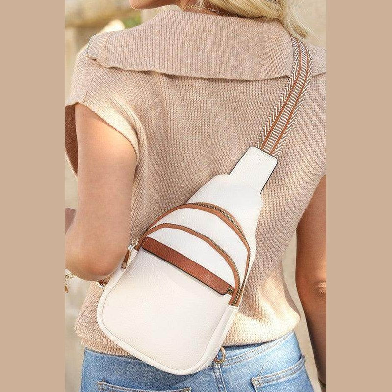 White Casual Multi Zipped Street penny Sling Bag - VacationGrabs