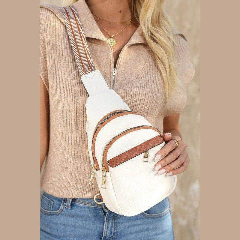 White Casual Multi Zipped Street penny Sling Bag - VacationGrabs