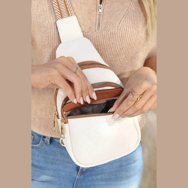 White Casual Multi Zipped Street penny Sling Bag - VacationGrabs