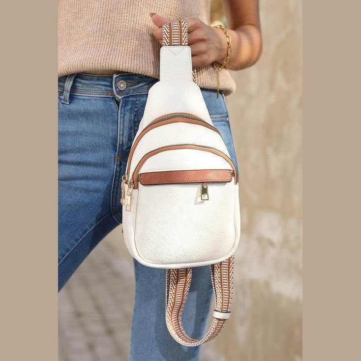White Casual Multi Zipped Street penny Sling Bag - VacationGrabs