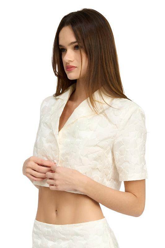 White Collared Cropped Shirt Top - VacationGrabs
