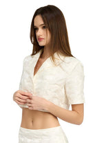 Women's Shirts - Cropped Tops White Collared Cropped Shirt Top