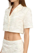 White Collared Cropped Shirt Top - VacationGrabs