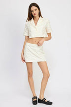 White Collared Cropped Shirt Top - VacationGrabs