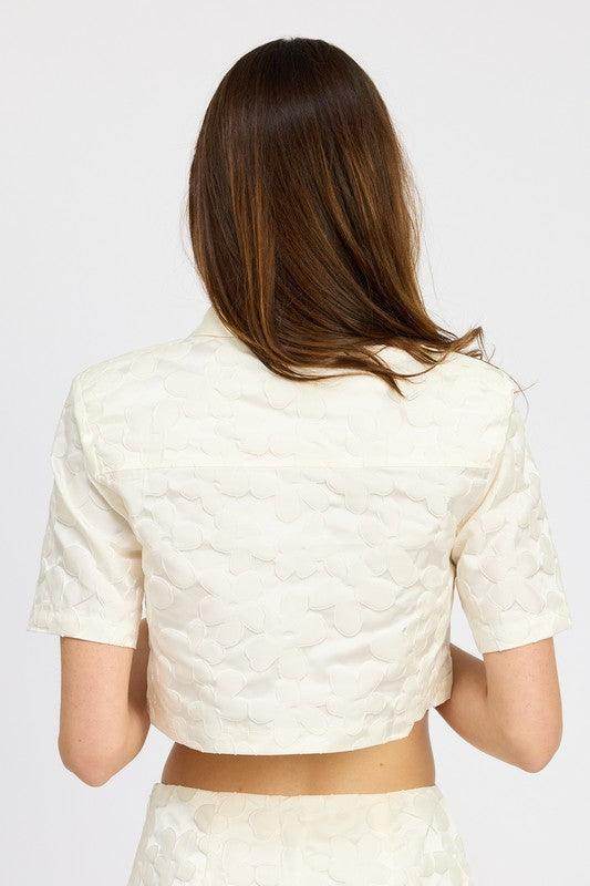 White Collared Cropped Shirt Top - VacationGrabs