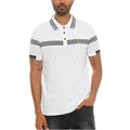 Stylish white collared polo for men with Greek pattern detailing and a classic fit