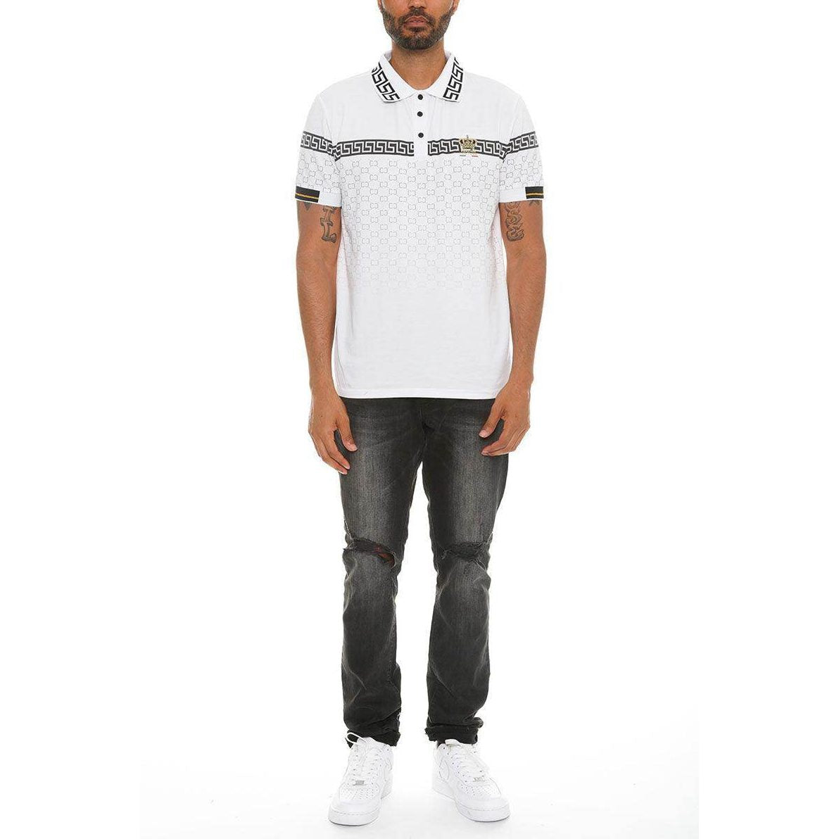 White collared polo for men by WEIV featuring stylish patterns and a modern fit
