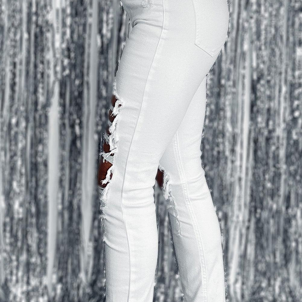 Women's Jeans White Distressed Ripped Holes High Waist Skinny Jeans