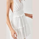 Mustard Seed white halter neck smocked dress with tiered ruffle skirt for women