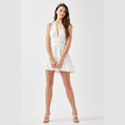 Mustard Seed white halter neck smocked dress with tiered skirt and deep V neckline