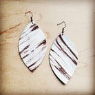 Stylish white leather oval earrings with a unique brown striped pattern for a modern look
