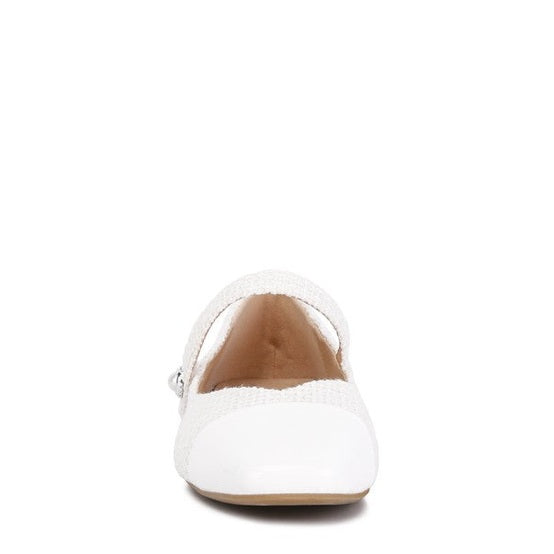 Rag Company white Mary Jane flats for women with rounded toe and strap detail