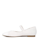 Rag Company white Mary Jane flats for women with textured fabric and a strap across the top