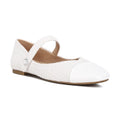 Rag Company white Mary Jane flats for women with textured fabric and patent toe cap