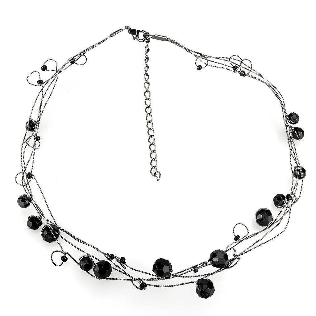 Stylish layered black beaded necklace in white metal fashion necklace design