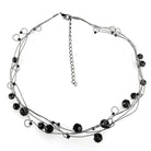 Stylish layered black beaded necklace in white metal fashion necklace design