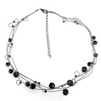 Stylish layered black beaded necklace in white metal fashion necklace design