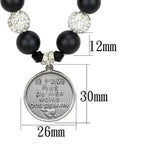 Elegant white metal synthetic beaded necklace featuring black and crystal accents with a heartfelt pendant