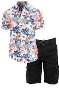 White Multi Hawaiian Shirt and Cargo Short Set - VacationGrabs