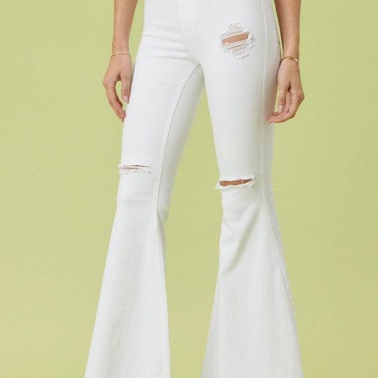 Women's Jeans White Pants High Rise Flare Leg