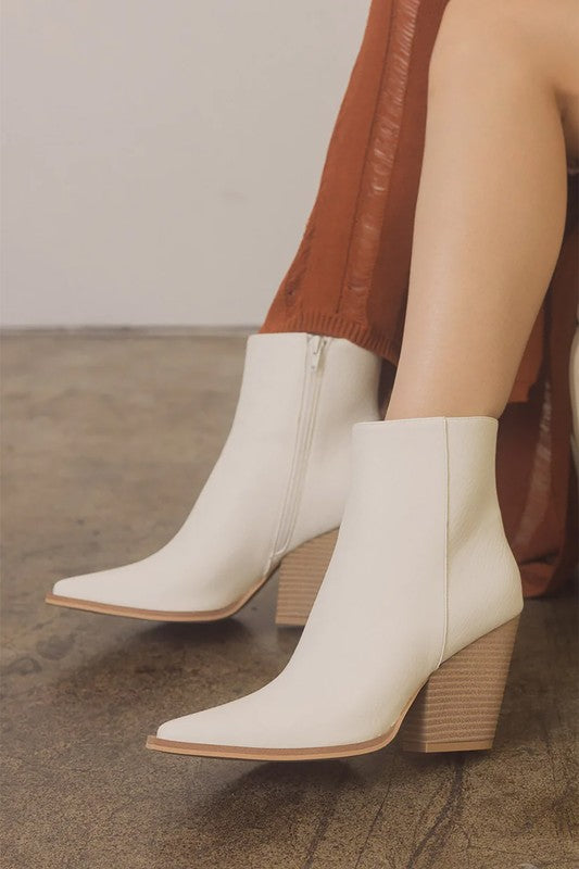 Let's See Style white pointed toe ankle booties with a stylish heel for a chic look