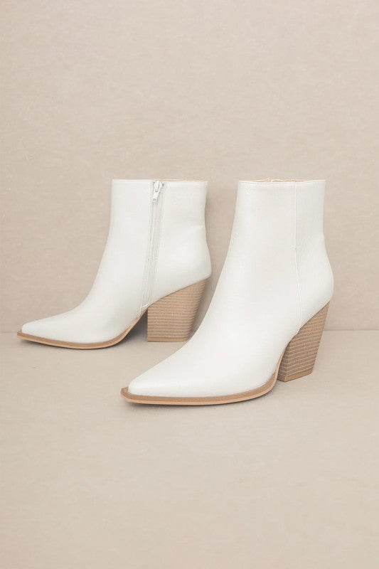 Let's See Style white pointed toe ankle booties with stylish block heels for a chic look