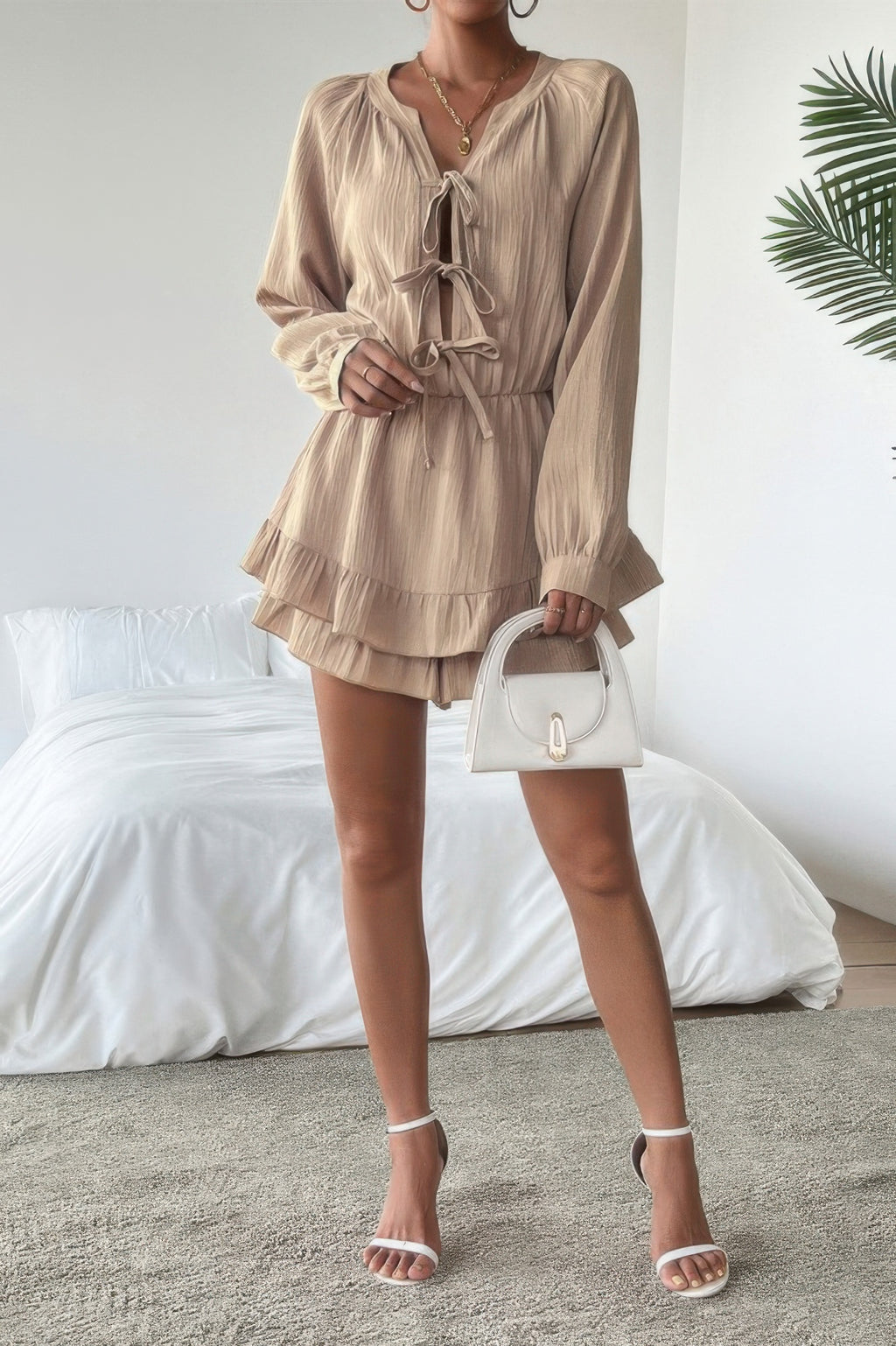 Women's white ruffled dress, lightweight fabric, perfect for summer events