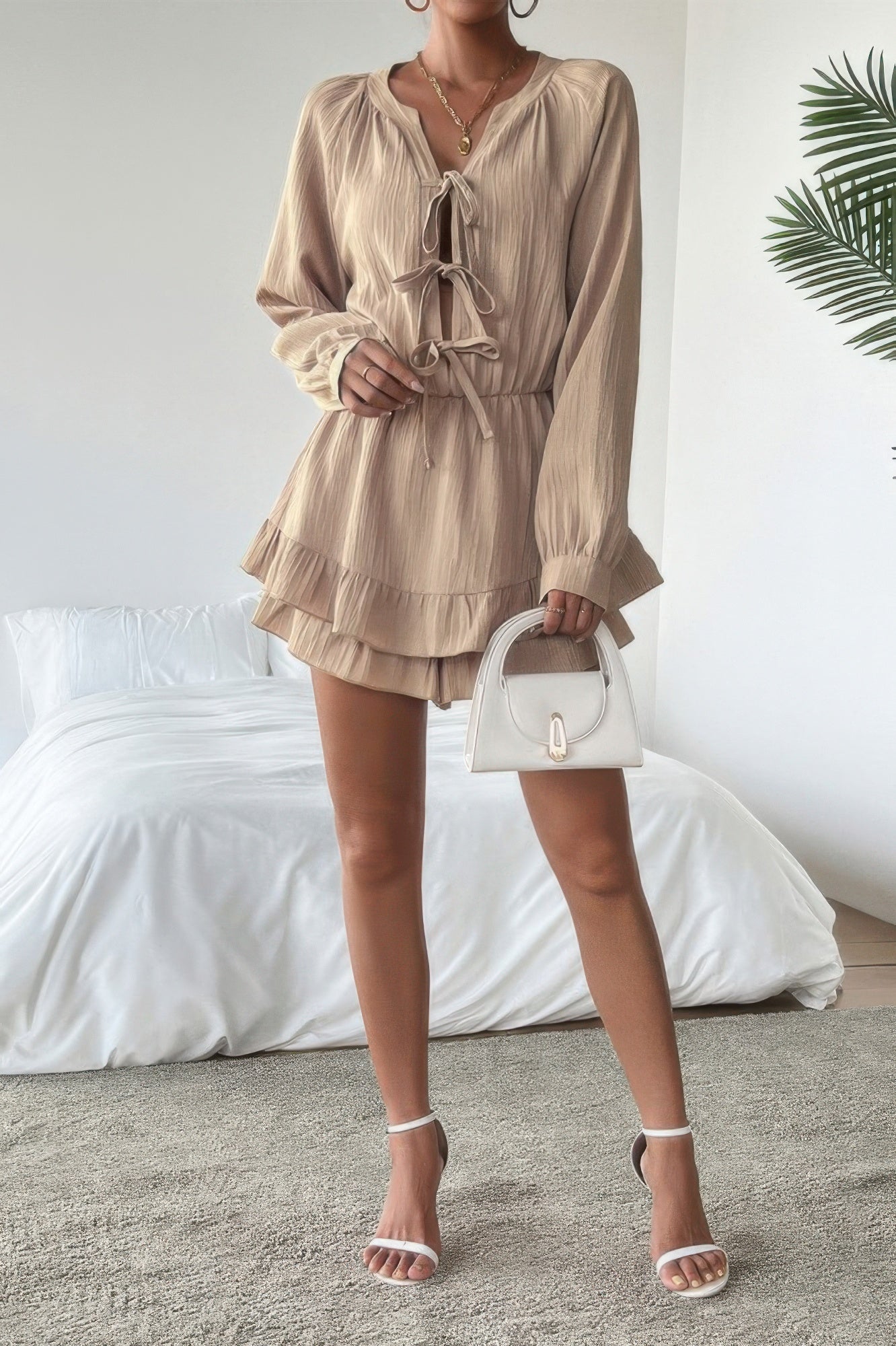 Women's white ruffled dress, lightweight fabric, perfect for summer events