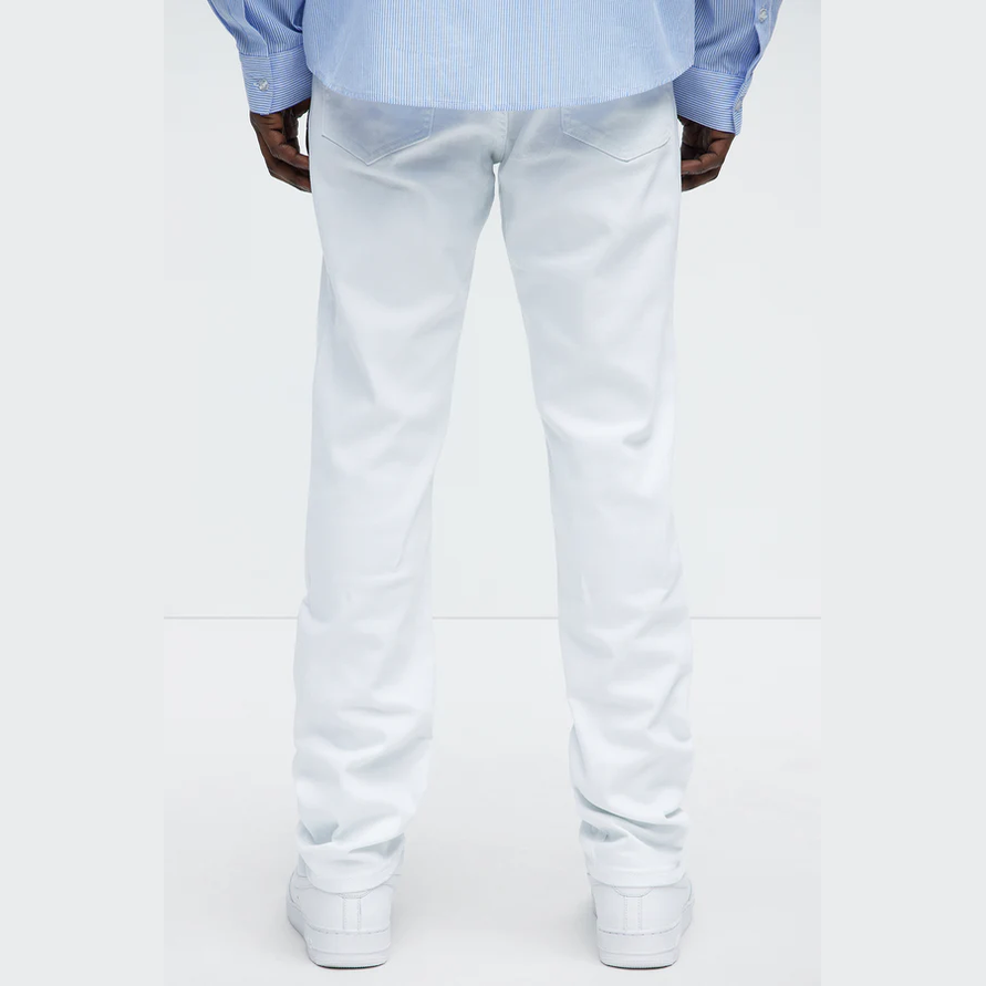 VacationGrabs white slim fit jeans for men shown from the back with a clean, modern look