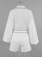 Miss Sparkling white summer shorts set featuring long sleeves and contrasting trim detail
