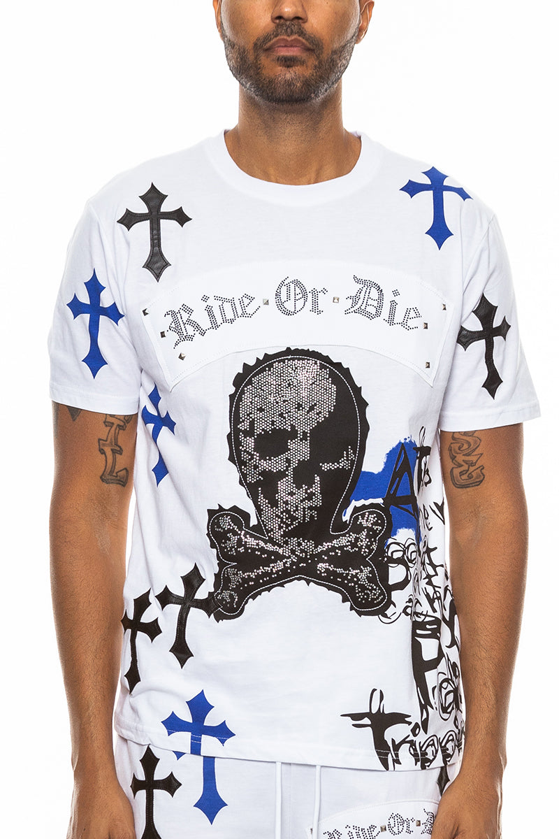 Bejewelled Chrome Skull Graphic T-Shirt