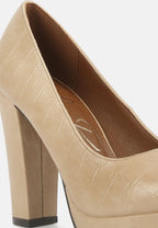 Whitley Croc Texture High Block Heel Pumps