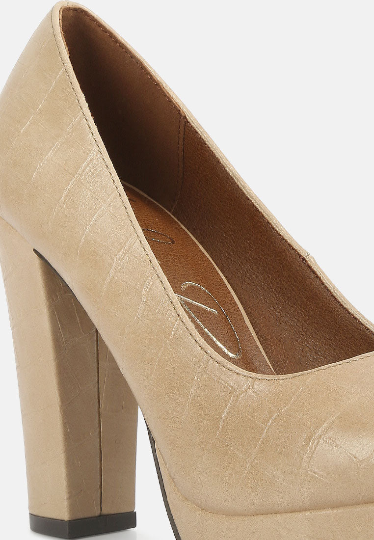 Whitley Croc Texture High Block Heel Pumps