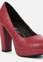 Whitley Croc Texture High Block Heel Pumps