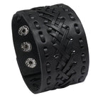 Wide cuff pu leather bracelet with braided design and detailed snap closures for men's fashion