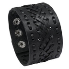 Wide cuff pu leather bracelet with braided design and detailed snap closures for men's fashion