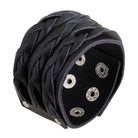 Wide cuff pu leather bracelet with braided design and snap closure for men