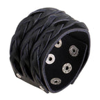 Wide cuff pu leather bracelet with braided design and snap closure for men