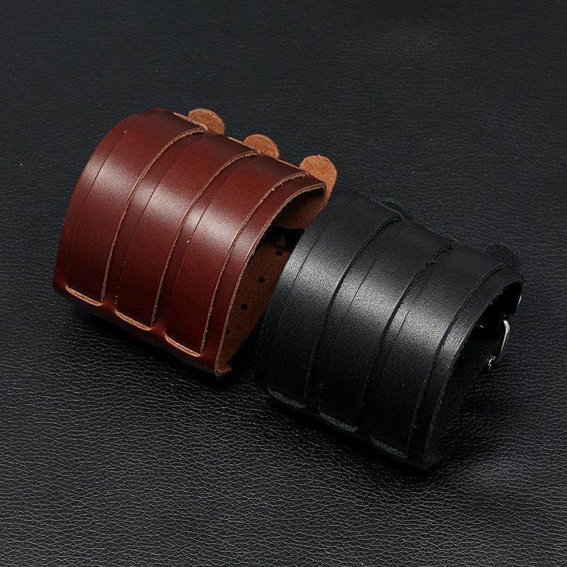 Wide cuff pu leather bracelet in brown and black for men's fashion accessories