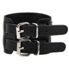 Wide cuff pu leather bracelet with double buckle design for stylish men's accessories