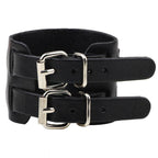 Wide cuff pu leather bracelet with double buckle design for stylish men's accessories