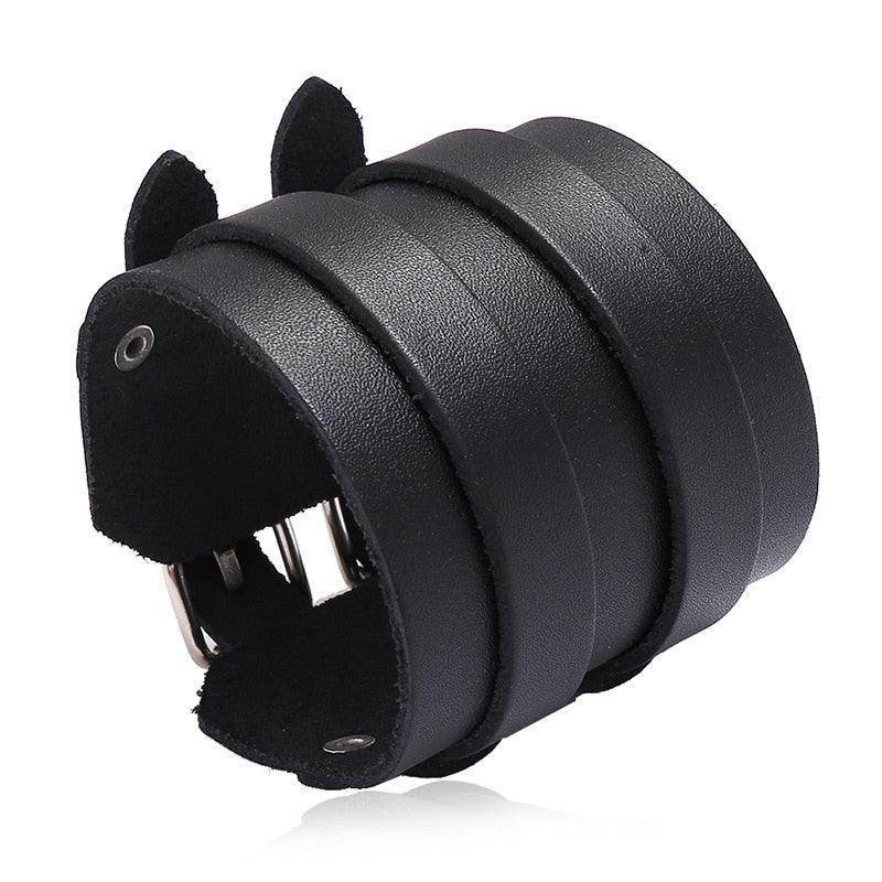 Wide cuff pu leather bracelet for men with stylish layered design and adjustable fit
