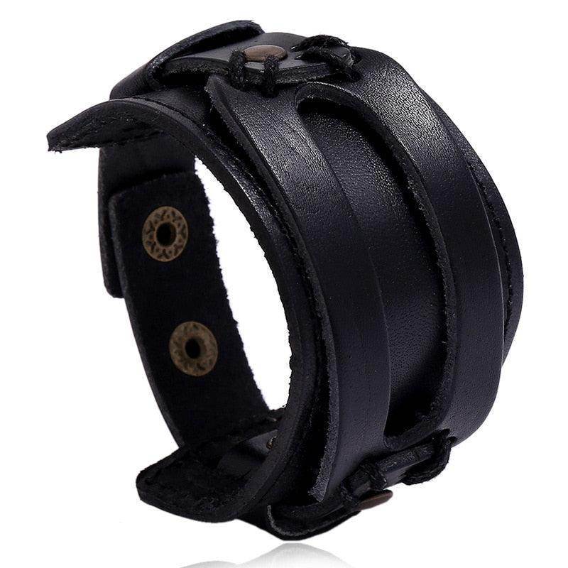 Wide cuff pu leather bracelet for men featuring a stylish design and adjustable fit
