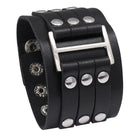 Wide cuff pu leather bracelet for men featuring metal studs and an adjustable buckle for a stylish look
