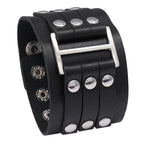 Wide cuff pu leather bracelet for men featuring metal studs and an adjustable buckle for a stylish look
