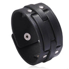 Wide cuff pu leather bracelet with adjustable snap closure and stylish rivets for men