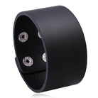 Wide cuff pu leather bracelet in black with snap closures for stylish men's jewelry