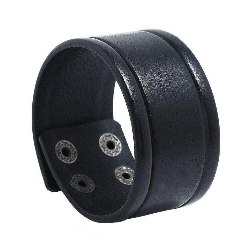 Wide cuff pu leather bracelet for men with stylish design and metal accents