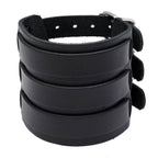 Wide cuff pu leather bracelet for men, featuring a bold black design and adjustable fit